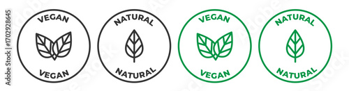 Vegan and Natural Logos with Leaf Icons Isolated on White Background