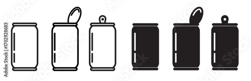 Aluminum Cans in Row with Open and Closed Variations Isolated on White Background