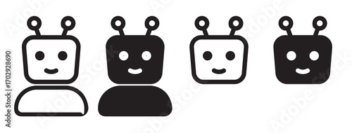 Cute Robot Icons in Variations Isolated on White Background