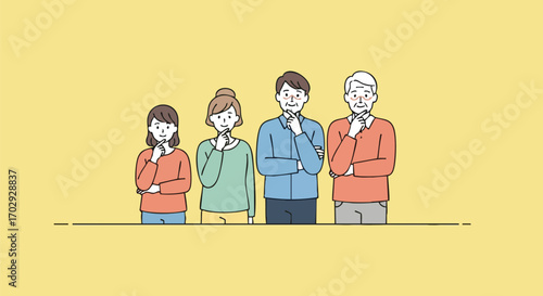 Diverse individuals contemplating important decisions, seeking solutions, and pondering future possibilities.