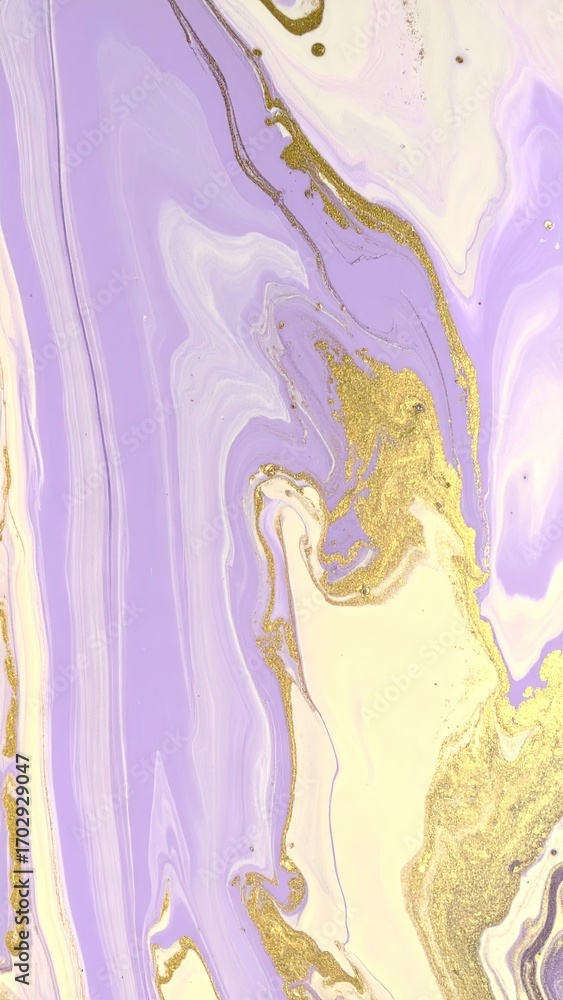 Naklejka premium Modern Abstract Art with Gold Veins and Pastel Purple Swirls for Stylish Wall Decor