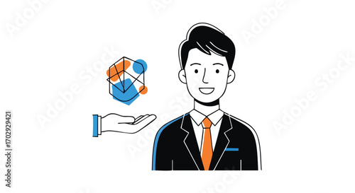 Professional offering innovative solution with geometric design in hand, concept illustration