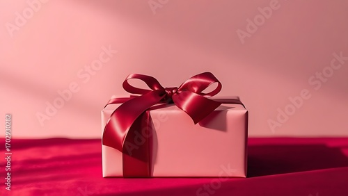 Wallpaper Mural Elegant crimson gift box with satin ribbon, radiating a festive and luxurious atmosphere in minimalist style. Torontodigital.ca