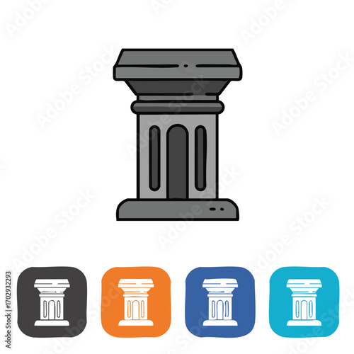 A minimalist grey classical column pedestal vector icon, ideal for architectural design, historical representations, or symbolic digital illustrations.