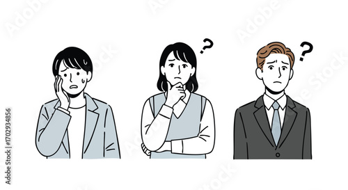 Confused business people expressing doubt and questioning with worried expressions