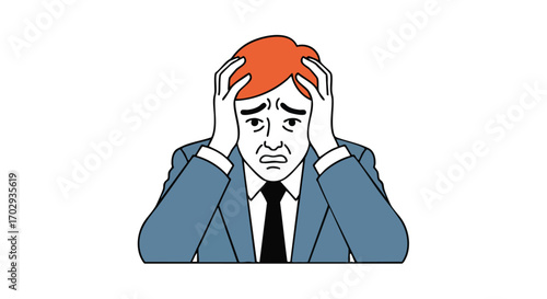 Stressed businessman clutching head in despair over overwhelming workload and deadlines