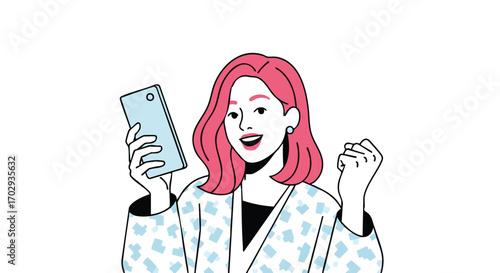 Excited young woman checking her phone and celebrating success, victory and good news