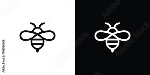 Bee Icon in Black and White Simple Outline Design on Contrasting Backgrounds