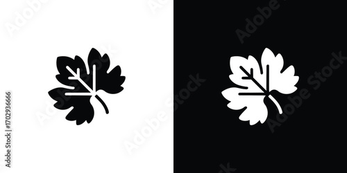 Black and White Leaf Icon, Design, Organic Symbol on Contrasting Backgrounds
