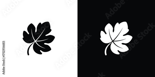Black and White Showing Two Fig Leaf Isolated Plant Motifs Style Design