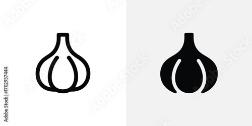 Garlic Bulb Icons Line Art and Solid Silhouette on Split Background Design