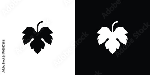 Grape Leaf Silhouette in Black and White Illustration of Two Contrasting Designs
