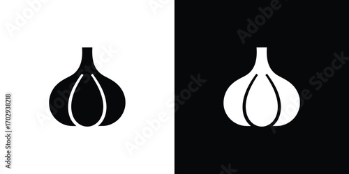 Minimalist Black and White Garlic Bulb Icon Food Ingredient, Culinary Herb, Healthy Eating
