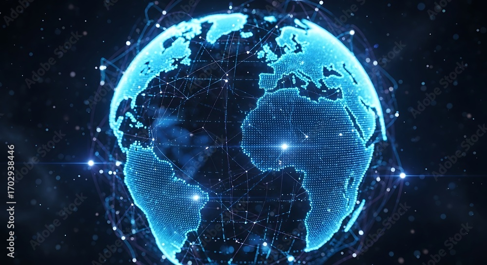 Fototapeta premium Digital earth globe with illuminated connections symbolizing global network connectivity