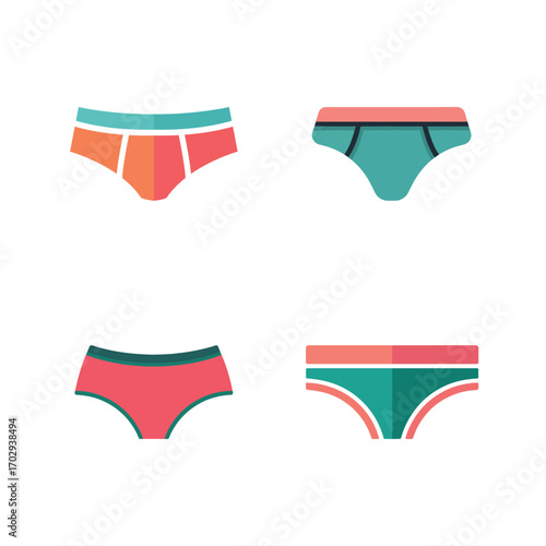 Minimalist Underwear Set Colorful Briefs, Hipsters, and More on a White Background
