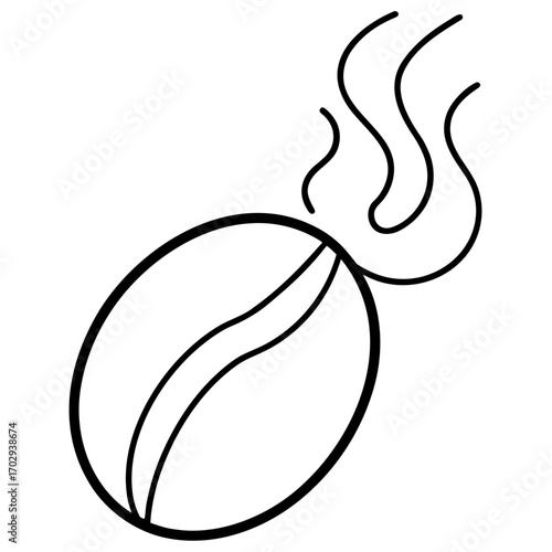 A single steaming coffee bean depicted in a simple black outline silhouette style