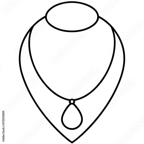 Elegant teardrop pendant necklace outline silhouette on a white background