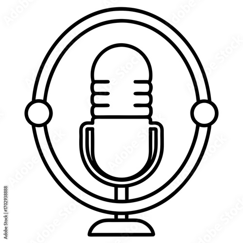 Retro microphone icon for broadcasting and podcasting in a simple outline silhouette
