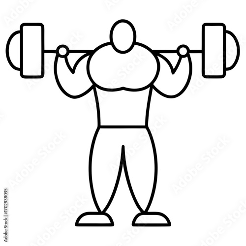 Stylized person lifting heavy barbell in a simple line drawing silhouette style