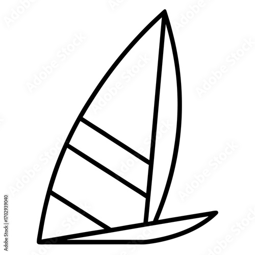 Simple outline drawing of a windsurfing sail and board in silhouette