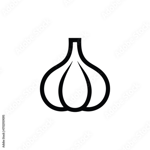 Simple Black and White Garlic Bulb Outline Icon Illustration Design