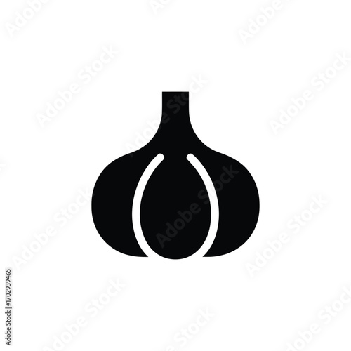 Single Garlic Bulb Illustration, Black Silhouette Icon on a White Background Design