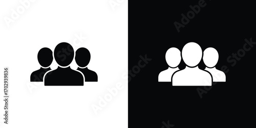 Three People Icon Group Shown in Black and White Color Inversion Design