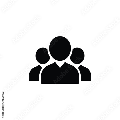 Three People Icon Silhouette Team, Leadership, and Connection Illustration on a White Background