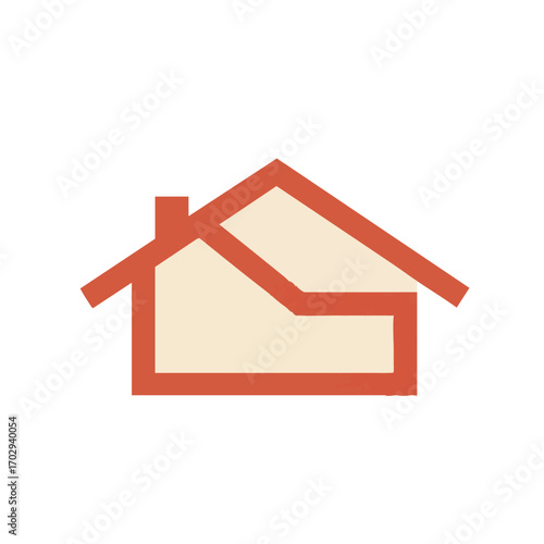 A clean, modern graphic illustration of a simple house with a red outline and a light cream interior, representing home, real estate, or property concepts.