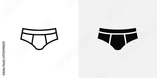 Two Underwear Icons Outline and Solid Silhouette of Classic Men's Briefs Design