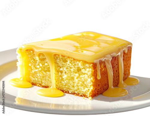 Lemon Drizzle Cake Slice – Minimal Dessert PNG