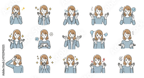 Captivating businesswoman expresses diverse emotions and reactions, perfect for modern professional content creation.