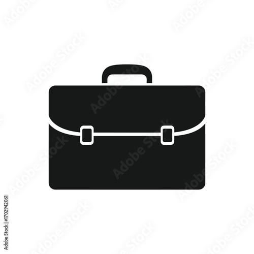 A classic black leather business briefcase with a silver lock and handle, isolated on a white background
