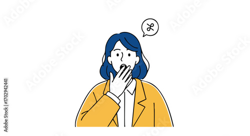 Surprised businesswoman with hand over mouth expressing shock and disbelief at unexpected news