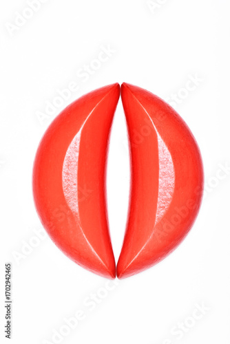 Red wooden divination blocks on white background, The divination blocks is used to ask questions to the gods.    