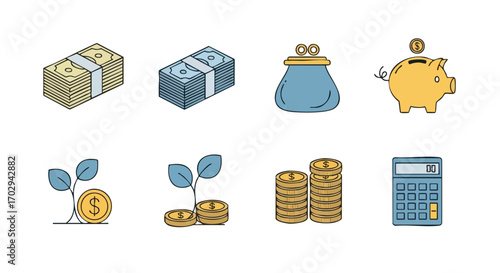Grow your wealth with these modern finance icons for smart savings and investment planning