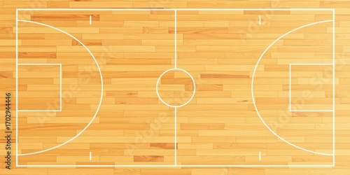 Classic parquet wood grain background featuring a basketball court floor plan,  gymnasium,   design element