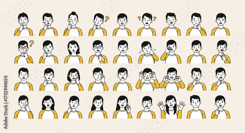 Diverse people express a wide range of emotions and thoughts with simple illustrated icons