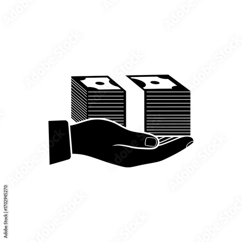 Vector illustration of a black suitcase with a hand icon holding a wad of money illustrating employee payday