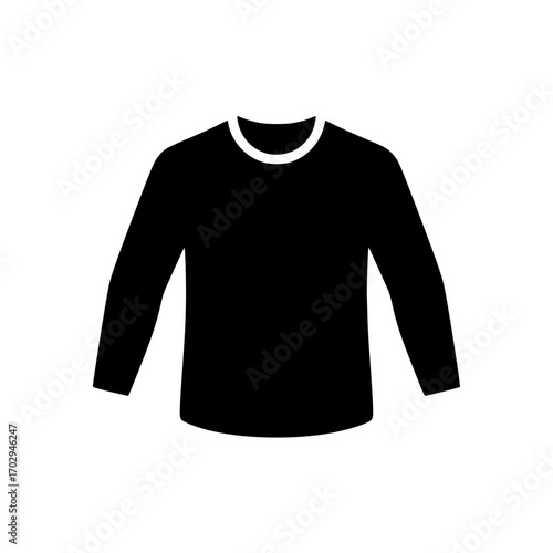Simple black sweater silhouette icon representing fashion apparel, casual clothing, and knitwear
