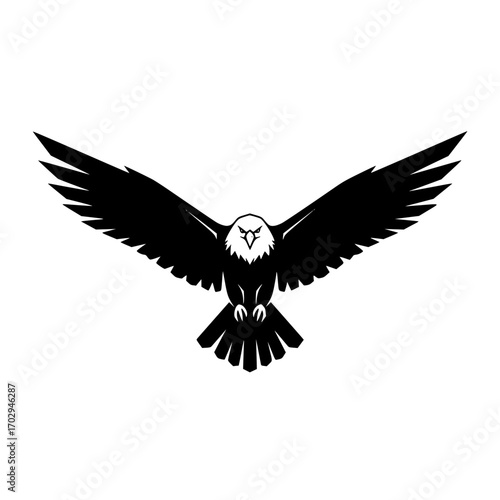Black eagle flying silhouette icon representing freedom, power, wildlife, and bird of prey symbolism.