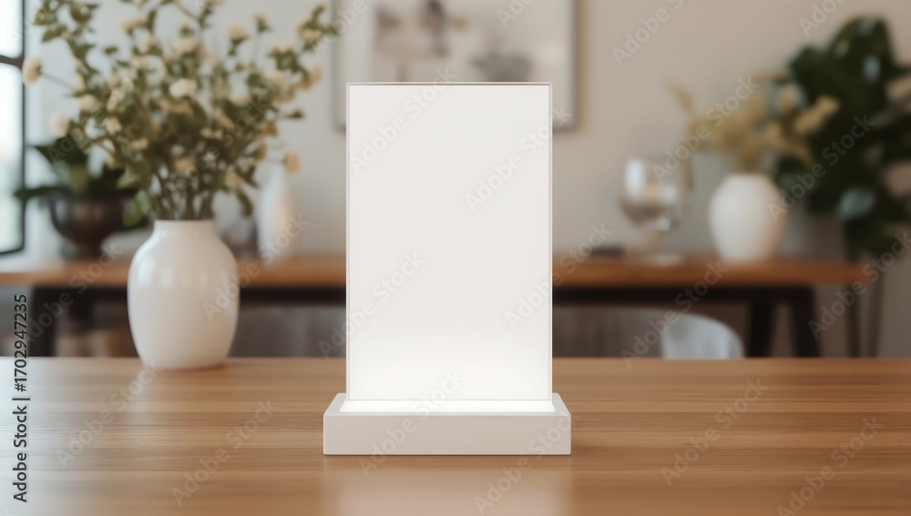 Fototapeta premium Menu frame standing on wood table in Bar restaurant cafe. space for text marketing promotion