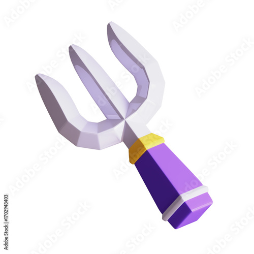 Low-Poly 3D Model of a Purple Gardening Hand Tool A Handheld Cultivator