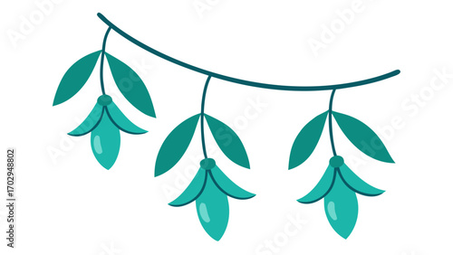 Teal Green Jade Vine Vector Sketch Hanging Flowers Leaves