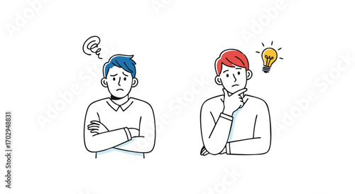Frustrated man gets brilliant idea solving problems finding creative solutions in business strategy