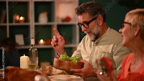 Senior couple enjoying thanksgiving dinner together