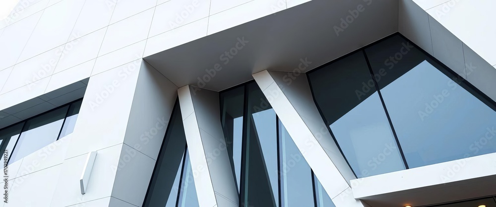 Obraz premium Clean lines, angular forms, geometric shapes define modern building facade, modern design, skyline