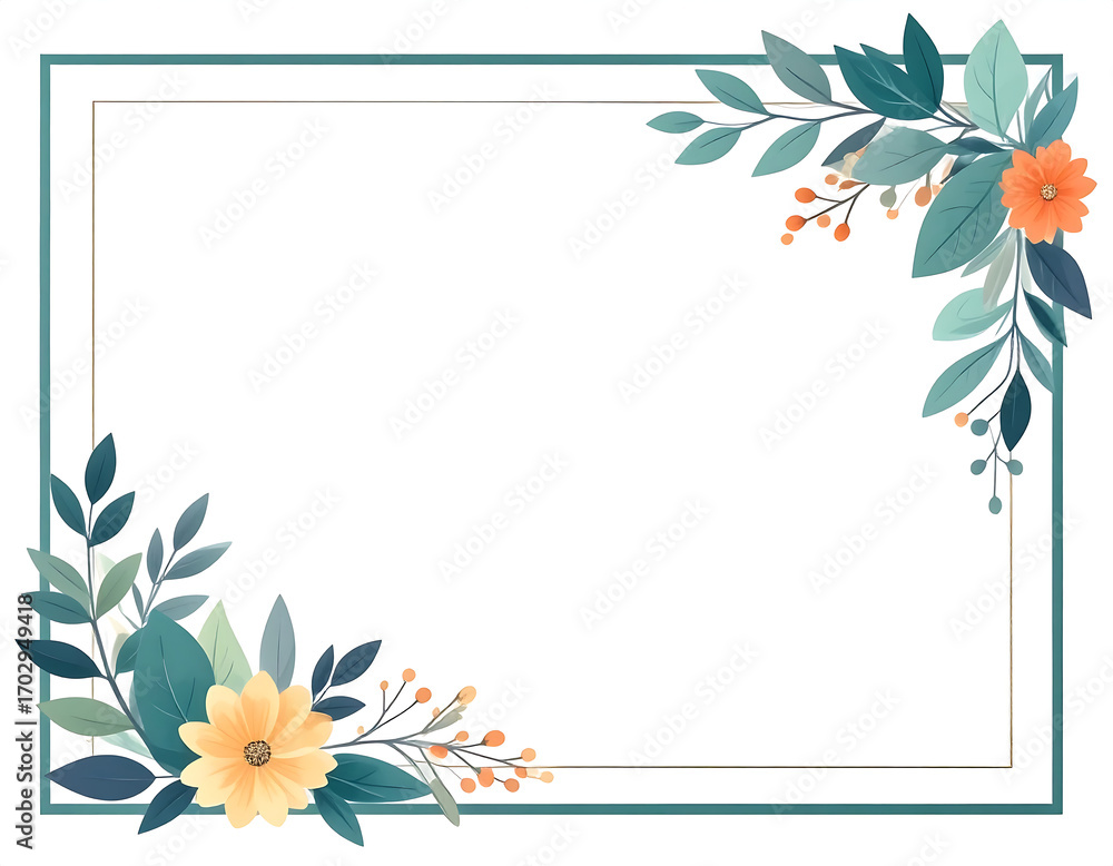 Obraz premium Floral Frame with Botanical Elements for Invitations and Greetings
