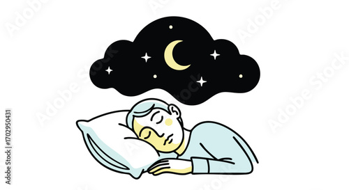 Peaceful sleep with moon and stars illustration for relaxation and bedtime themes, promoting wellness and calm