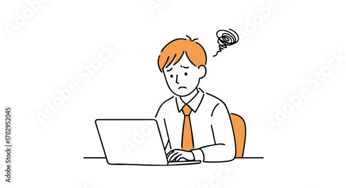Frustrated businessman struggling with laptop, feeling overwhelmed by work challenges and deadlines